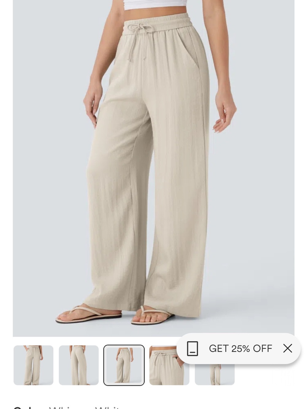 Halara High Waisted Casual Linen Feel Wide Leg Drawstring Pants in Tan